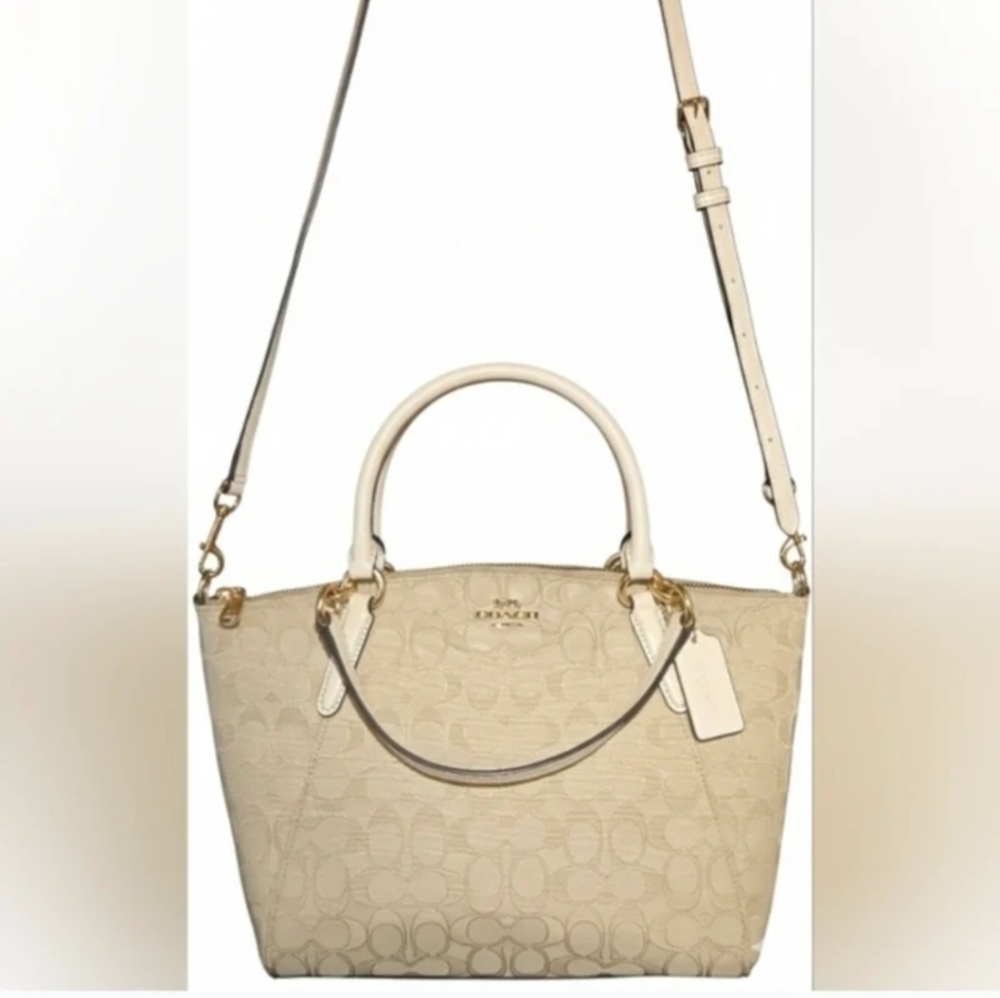 Coach Small Kelsey Khaki Signature Canvas Satchel Crossbody with Hangtag